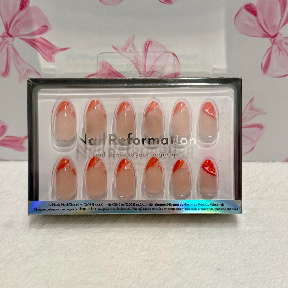 Nail Reformation Press On Nails French Tip‎ Citrine Twist Orange Design Nail Set